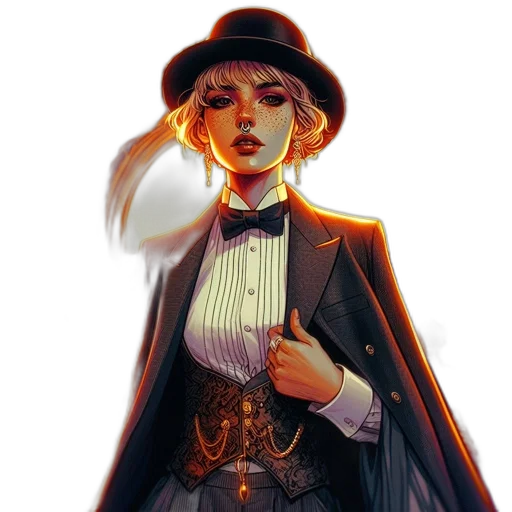 jacket, hat, dress, staff transparent PNG cut-out