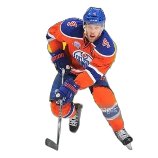 hockey, player, orange, blue transparent PNG cut-out