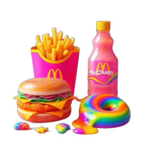 food, vaporwave, 3d render, photorealistic transparent PNG cut-out