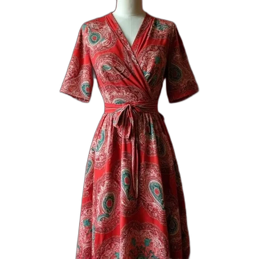 dress, red, paisley, print transparent PNG cut-out