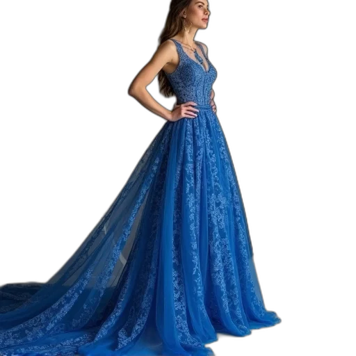 dress, blue, lace, illusion transparent PNG cut-out