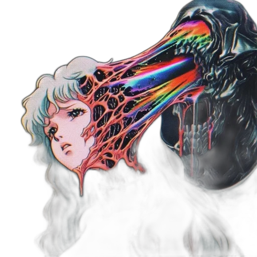 hair, creature, mask, vaporwave transparent PNG cut-out