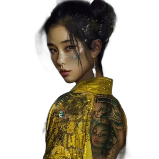 dress, face, dragon, photorealistic transparent PNG cut-out