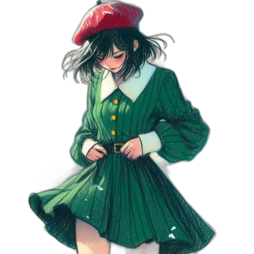 dress, hat, jacket, staff transparent PNG cut-out