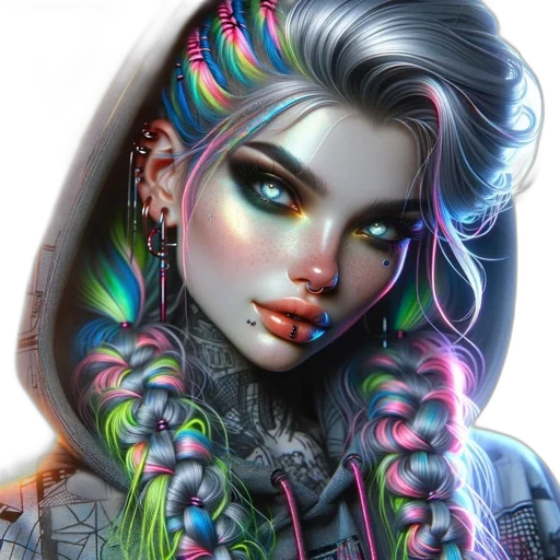 hair, jewelry, face, jacket transparent PNG cut-out