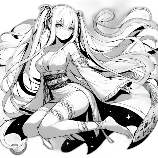 dress, dragon, hair, staff transparent PNG cut-out