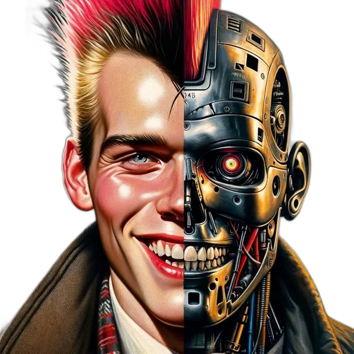 robot, face, cyberpunk, comic book art transparent PNG cut-out