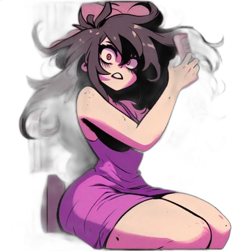 dress, hair, staff, creature transparent PNG cut-out