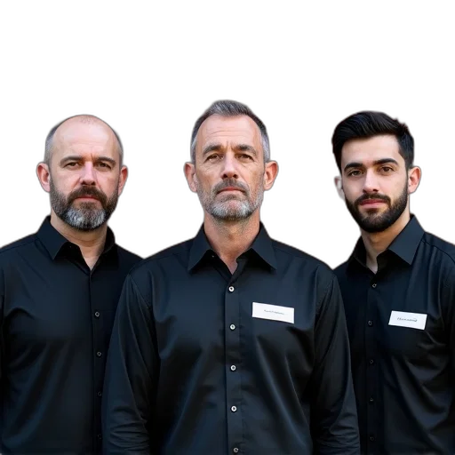 staff, three, men, standing transparent PNG cut-out