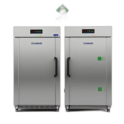 3d render, pair, industrial-sized, refrigerators transparent PNG cut-out