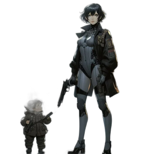 jacket, weapon, robot, staff transparent PNG cut-out