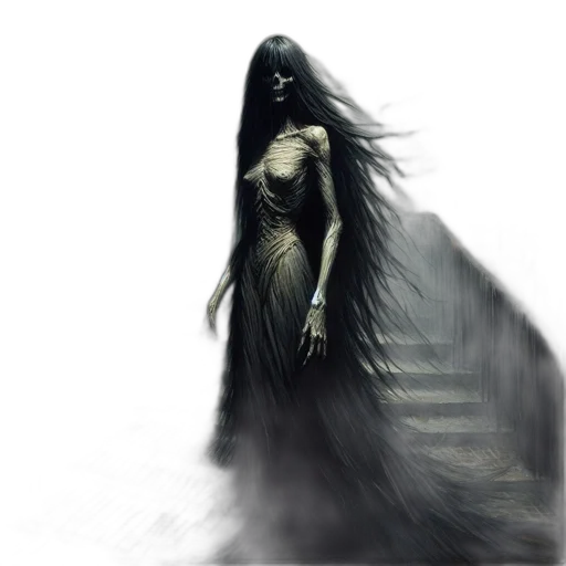 dress, creature, hair, mask transparent PNG cut-out