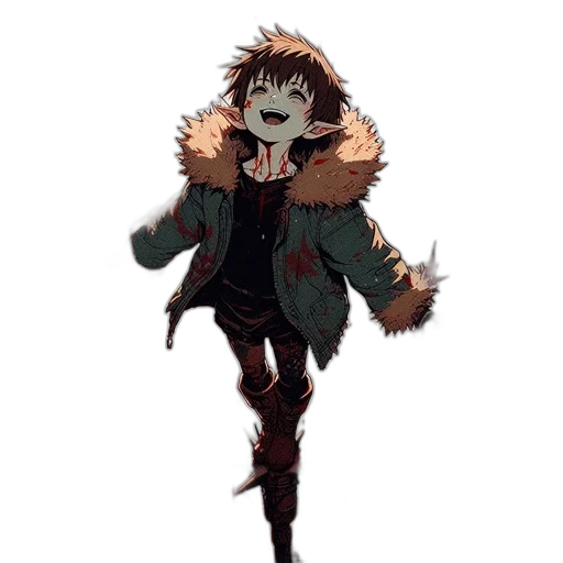 jacket, creature, mask, staff transparent PNG cut-out