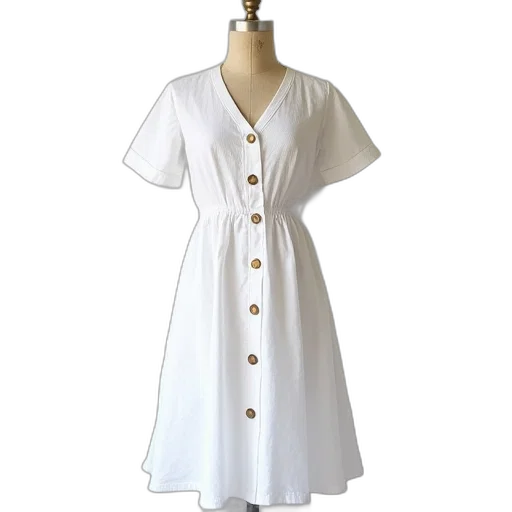 dress, vintage, white, linen transparent PNG cut-out