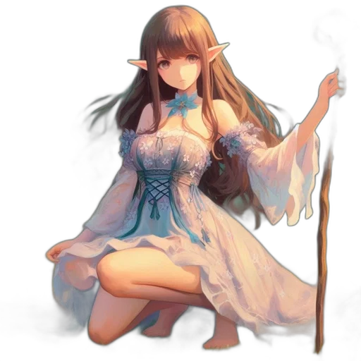dress, staff, sword, fantasy art transparent PNG cut-out