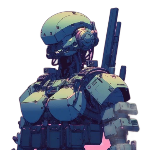 robot, weapon, jacket, face transparent PNG cut-out