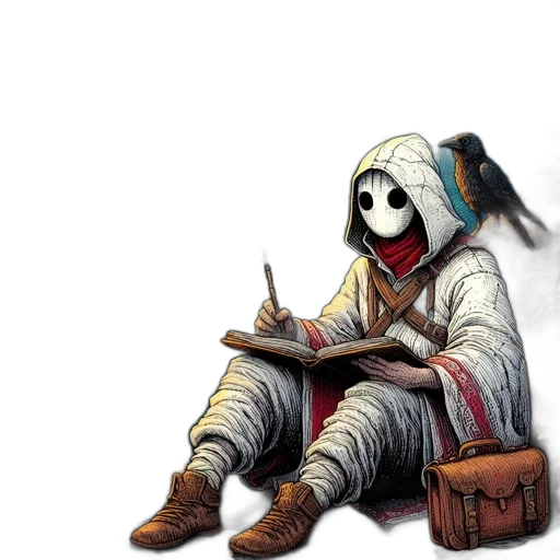 staff, mask, jacket, fantasy art transparent PNG cut-out
