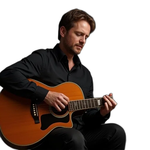 jacket, man, guitar, photograph transparent PNG cut-out
