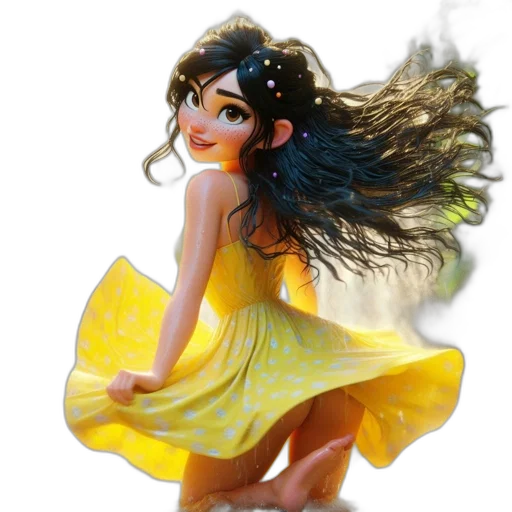 dress, hair, jewelry, 3d render transparent PNG cut-out