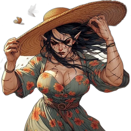 dress, hat, staff, mask transparent PNG cut-out