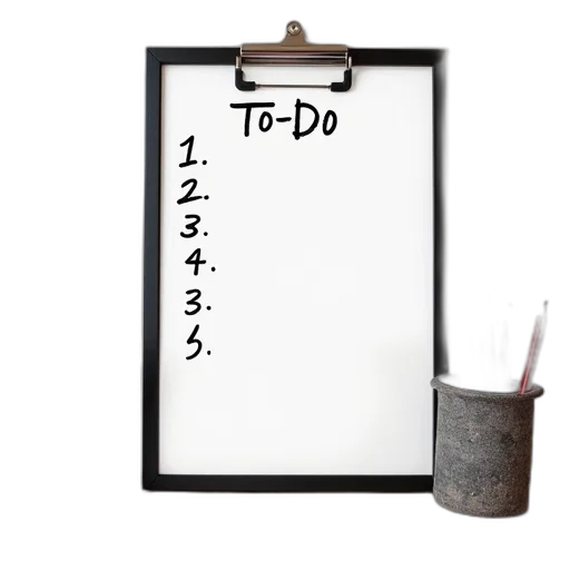 list, markerboard, markers, pencils transparent PNG cut-out