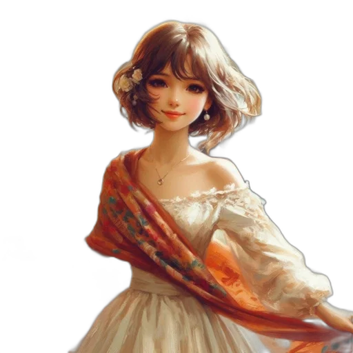 dress, face, oil painting, photorealistic transparent PNG cut-out