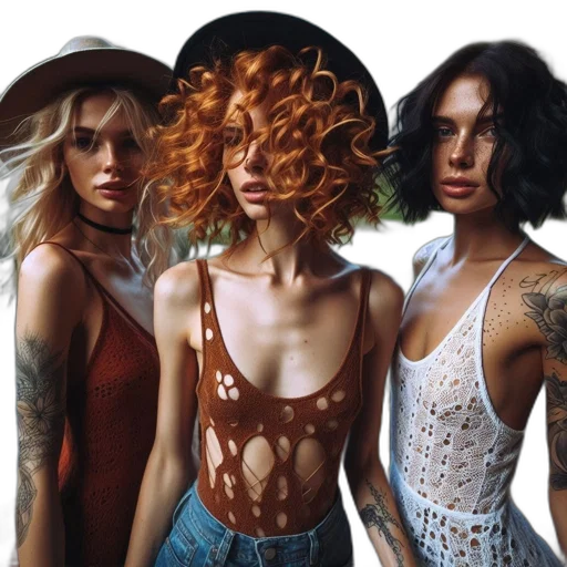 hair, photorealistic, earth tones, three transparent PNG cut-out