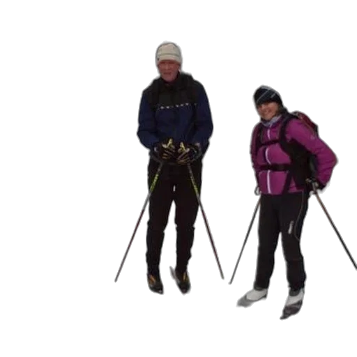 staff, three, cross-country, skiers transparent PNG cut-out
