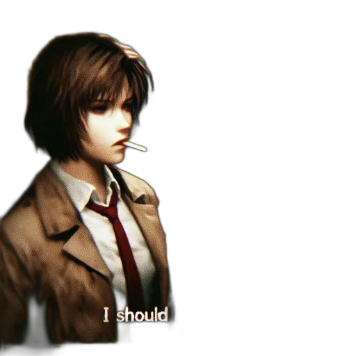 jacket, hair, face, staff transparent PNG cut-out