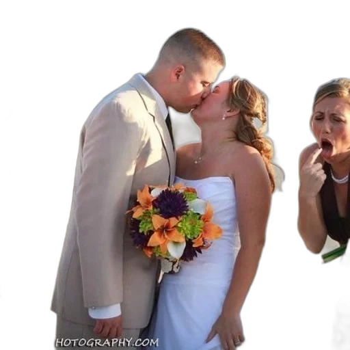 bride, groom, kiss, beach transparent PNG cut-out