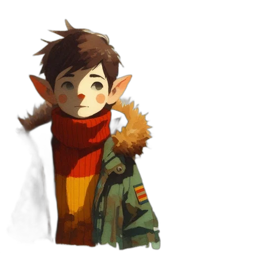 jacket, staff, face, creature transparent PNG cut-out