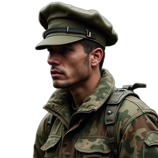 jacket, face, hat, staff transparent PNG cut-out