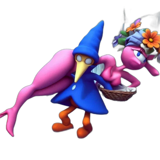 staff, creature, hat, flower transparent PNG cut-out
