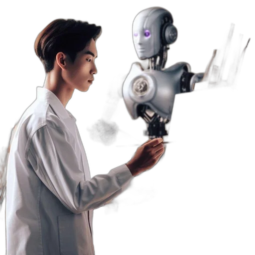robot, staff, concept art, photorealistic transparent PNG cut-out