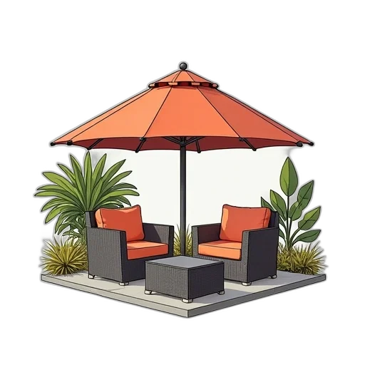 umbrella, furniture, 3d render, photorealistic transparent PNG cut-out