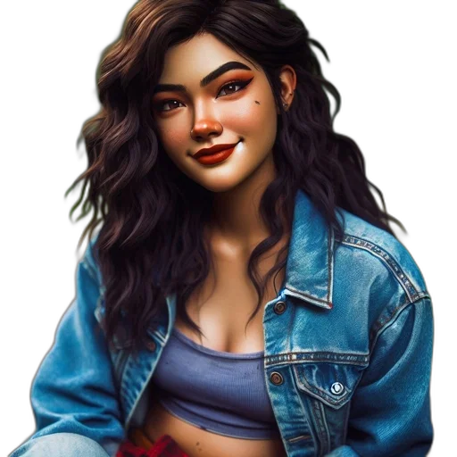 jacket, face, jewelry, hair transparent PNG cut-out