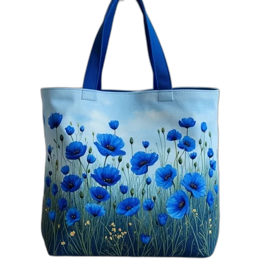 photorealistic, blue, poppy, field transparent PNG cut-out