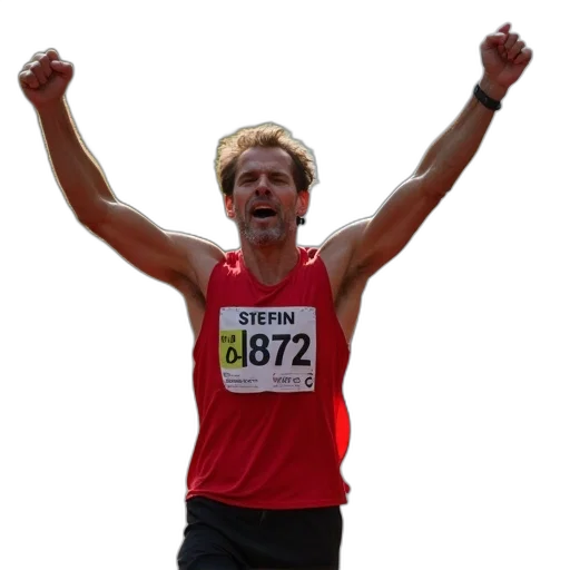 runner, celebrates, after, finishing transparent PNG cut-out