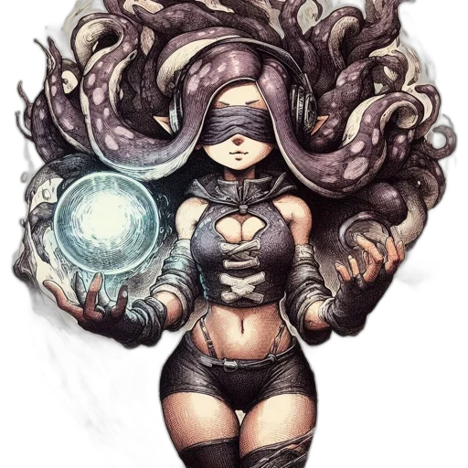 hair, mask, creature, staff transparent PNG cut-out